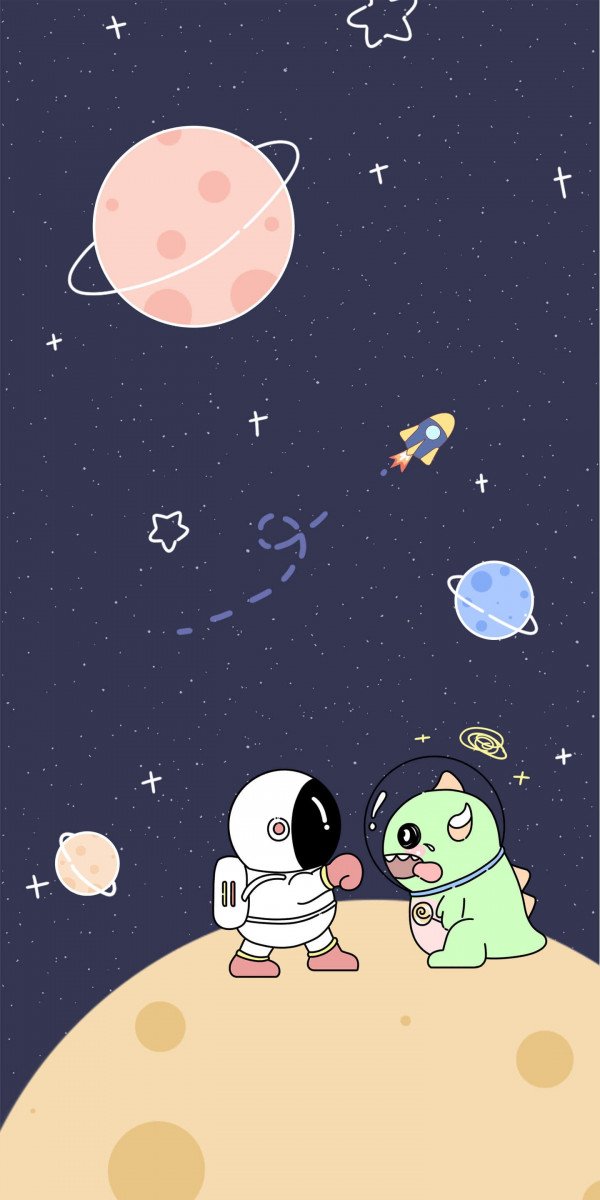 Hình nền máy tính chibi phi hành gia dễ thương đội mũ bảo hiểm