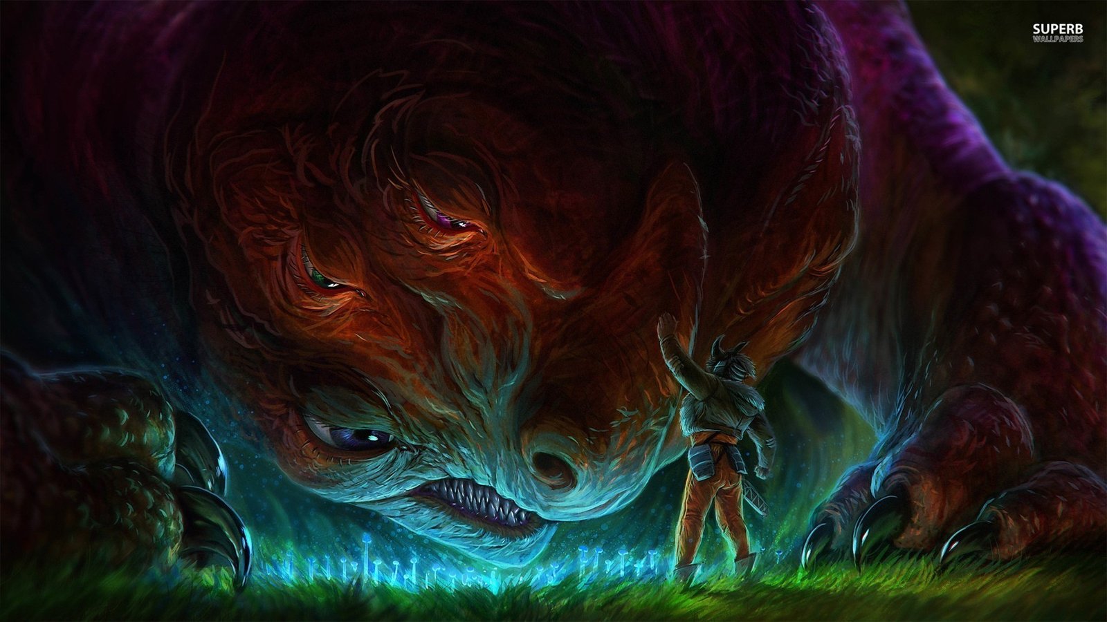 Hình nền máy tính đẹp cho game thủ với nhân vật phiêu lưu trong rừng sâu