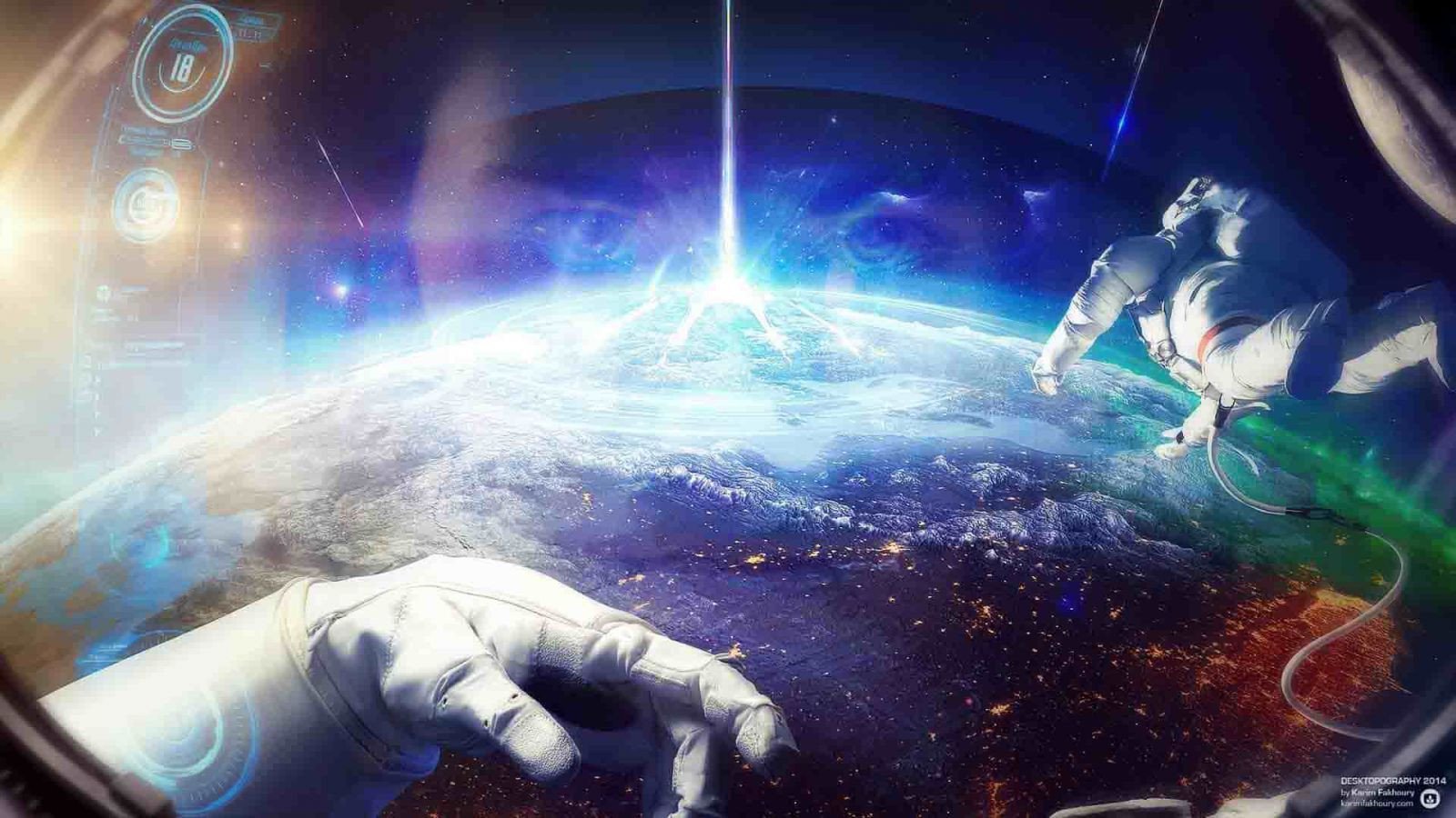 Hình nền máy tính phi hành gia 3D với dải ngân hà huyền ảo