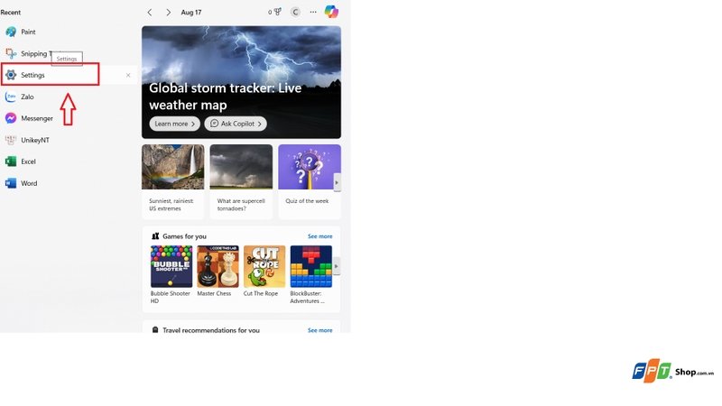 Mở cài đặt Windows để đổi hình nền máy tính dễ thương