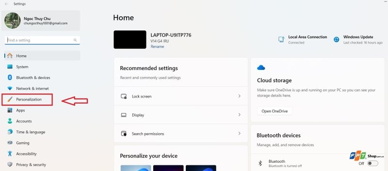 Chọn Personalization để thay đổi ảnh nền