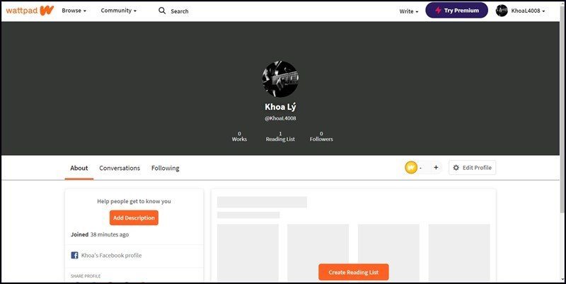 Hoàn tất đăng ký Wattpad qua Facebook trên máy tính