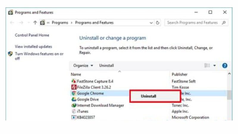 Gỡ cài đặt Google Drive từ Control Panel
