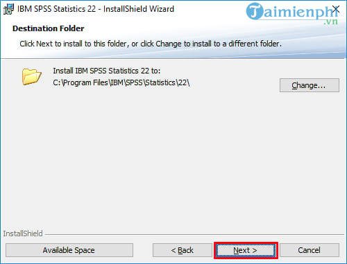 Chọn thư mục cài đặt mặc định cho SPSS