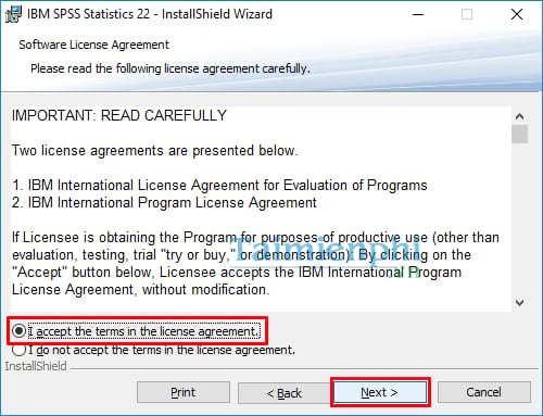 Đồng ý điều khoản sử dụng phần mềm SPSS