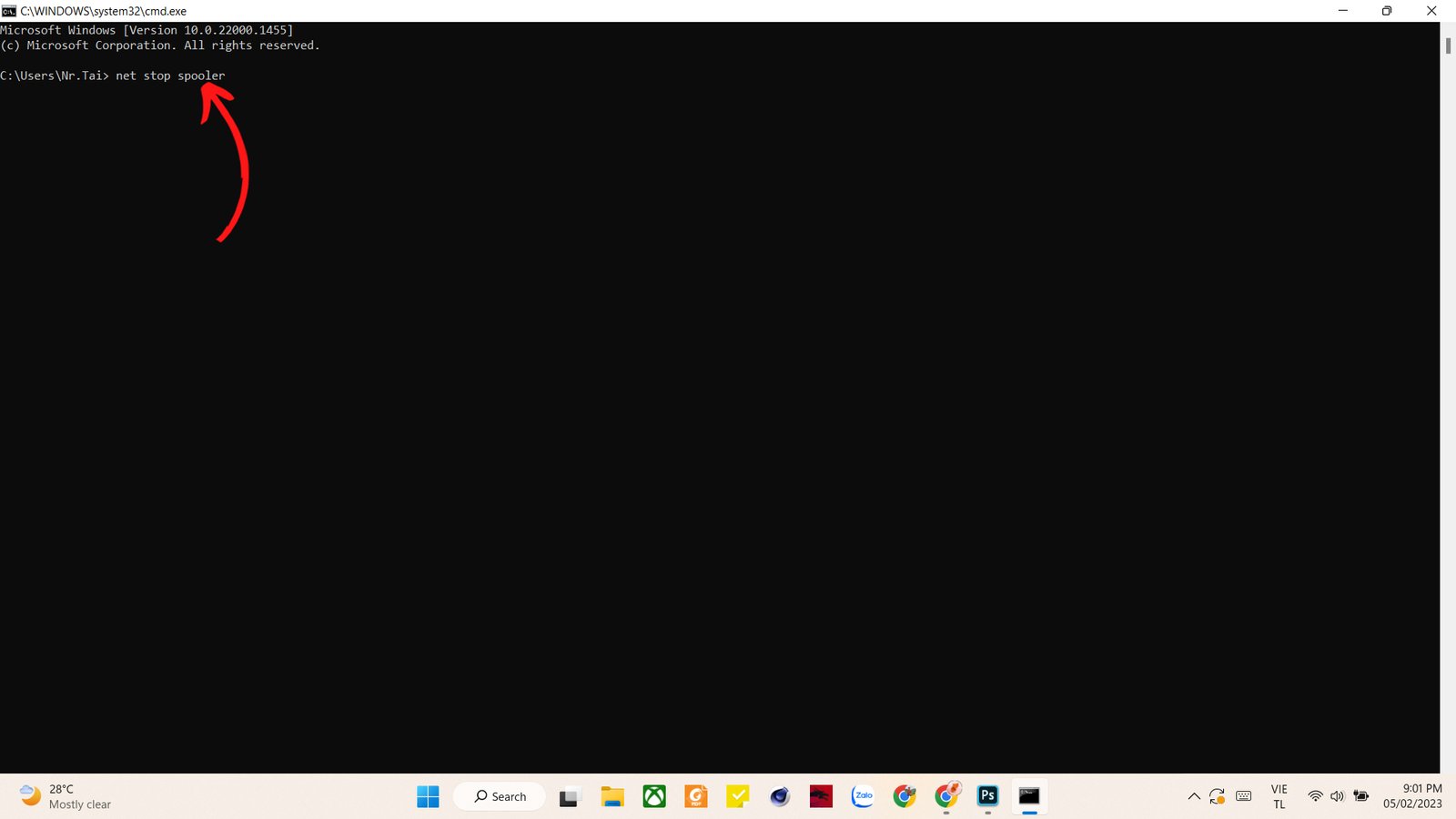 Hủy lệnh in trên máy tính bằng cách nhập code