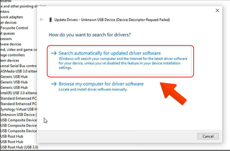 Chọn Search automatically for updated driver software để cập nhật driver cho cổng COM