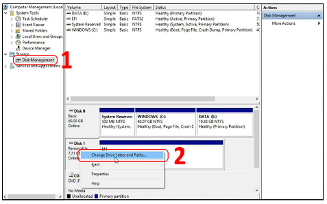 Vào Disk Management để gán ký tự ổ đĩa cho USB hoặc thiết bị COM ảo