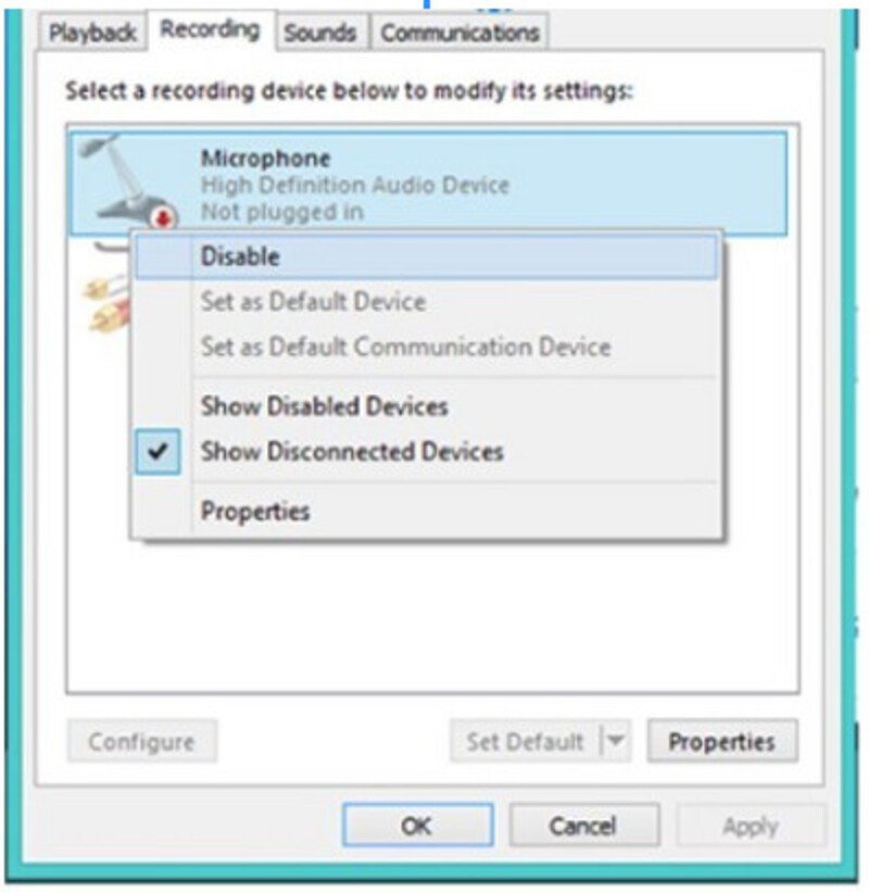 Kích hoạt microphone trong cửa sổ Sound của Windows 7
