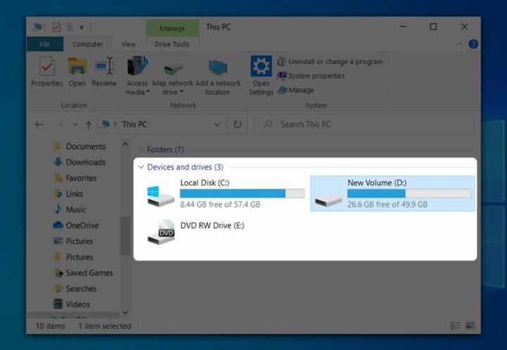 Kiểm tra dung lượng ổ cứng máy tính Windows qua My Computer.