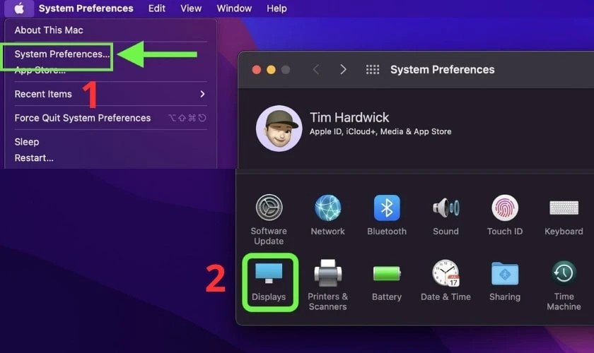 Kiểm tra thông số màn hình máy tính chuẩn trên macOS System Preferences