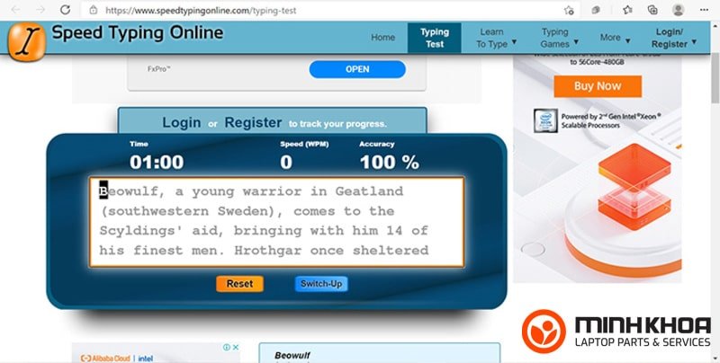 Speed Typing Online cho phép tùy chỉnh bài kiểm tra tốc độ