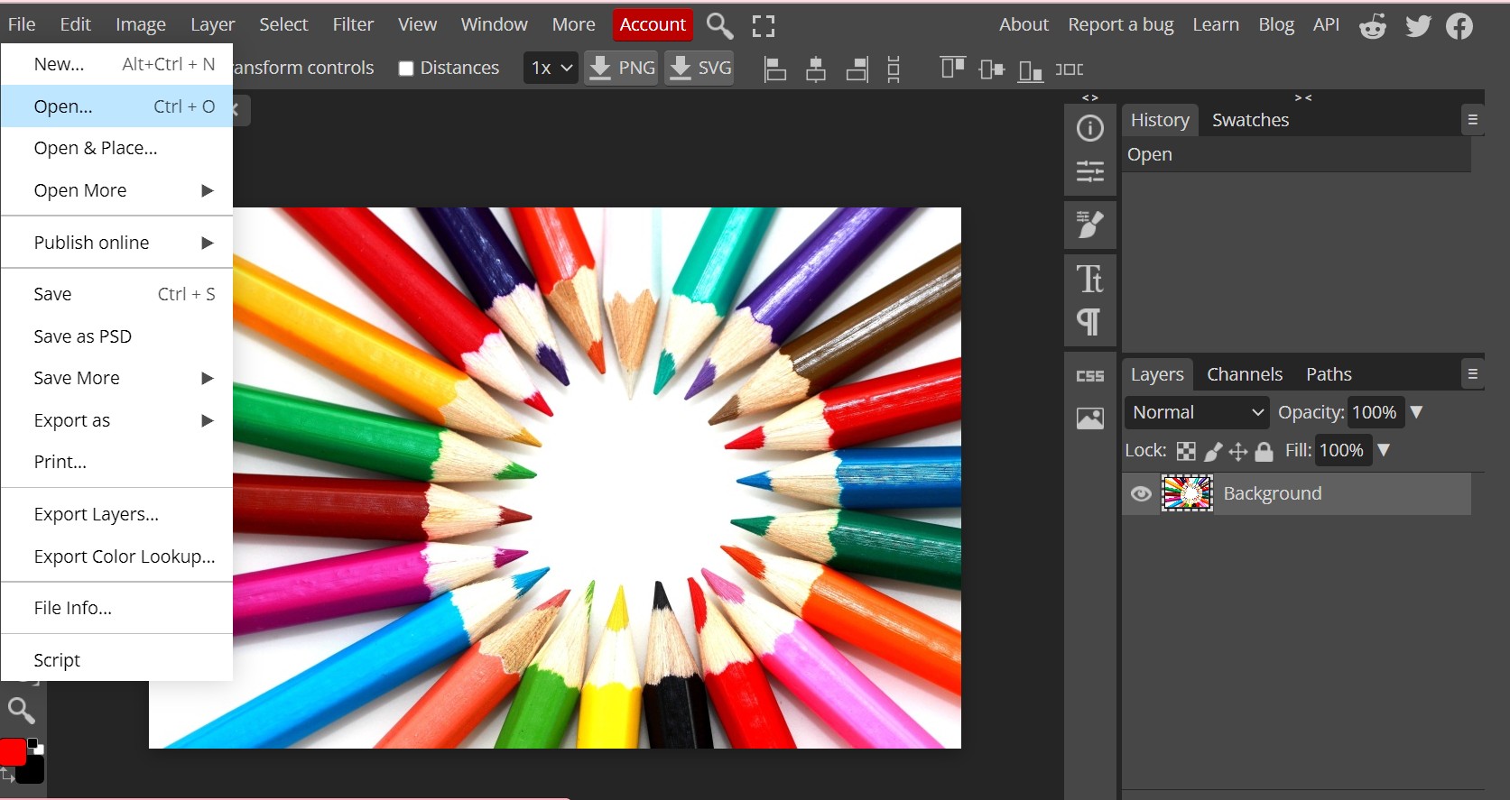 Làm mờ ảnh online trên máy tính với Photopea - Mở file ảnh