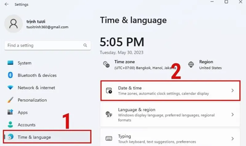 Mở cài đặt thời gian và ngôn ngữ trên Windows 10