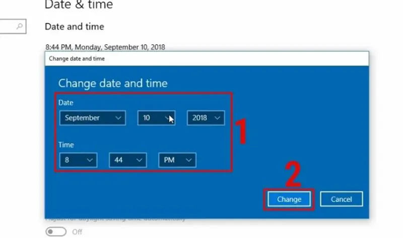 Điều chỉnh ngày giờ thủ công trên Windows 10