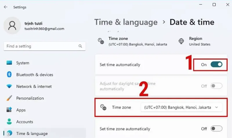 Chọn múi giờ chính xác trên Windows 10