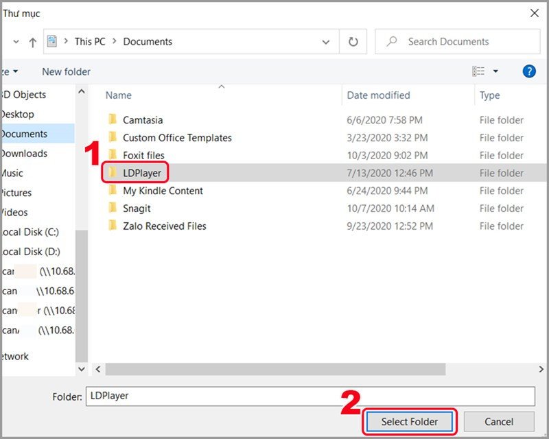 Lựa chọn thư mục cần gửi qua Zalo PC