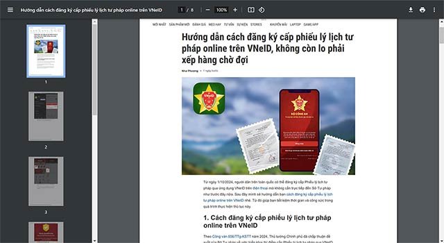 Mở file PDF trang web đã lưu trên máy tính