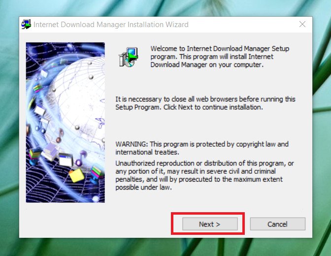 Màn hình chào mừng của trình cài đặt IDM