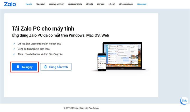 Màn hình đăng nhập Zalo trên máy tính