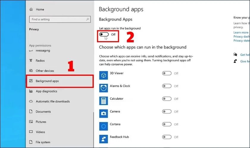 Tắt các ứng dụng nền để cải thiện hiệu suất máy tính bị chậm và đơ