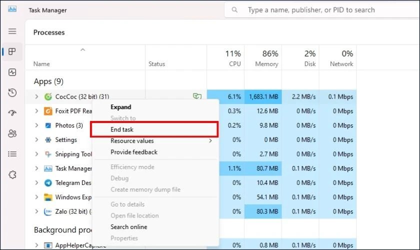 Sử dụng Task Manager để tắt chương trình gây đơ máy tính