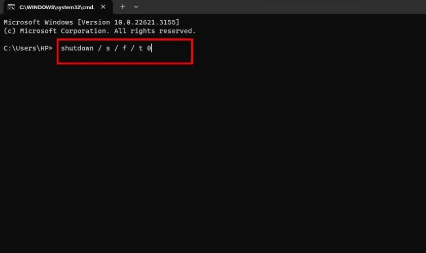 Nhập lệnh tắt máy trong CMD khi máy tính bị chậm và đơ