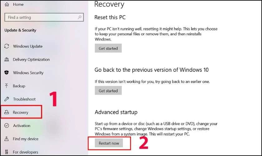 Khởi động lại máy tính để vào Advanced Startup Options