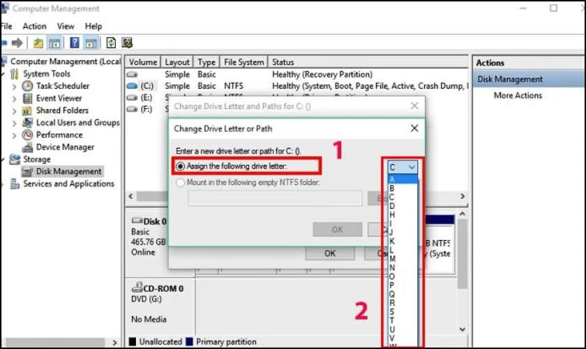 Chọn ký tự ổ đĩa mới để máy tính nhận diện ổ cứng thứ hai