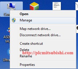 Mở Computer Management để kiểm tra cổng COM kết nối PLC Mitsubishi với máy tính