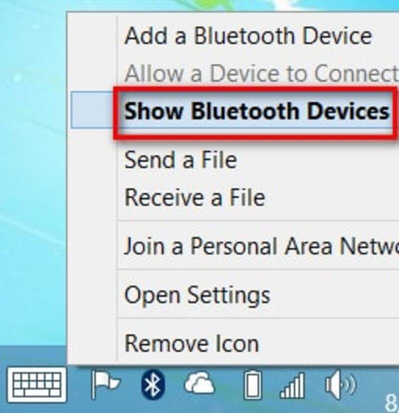 Mở danh sách thiết bị Bluetooth trên Windows 8 Pro