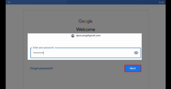 Mô tả cách nhập email và mật khẩu để đăng nhập Google Play
