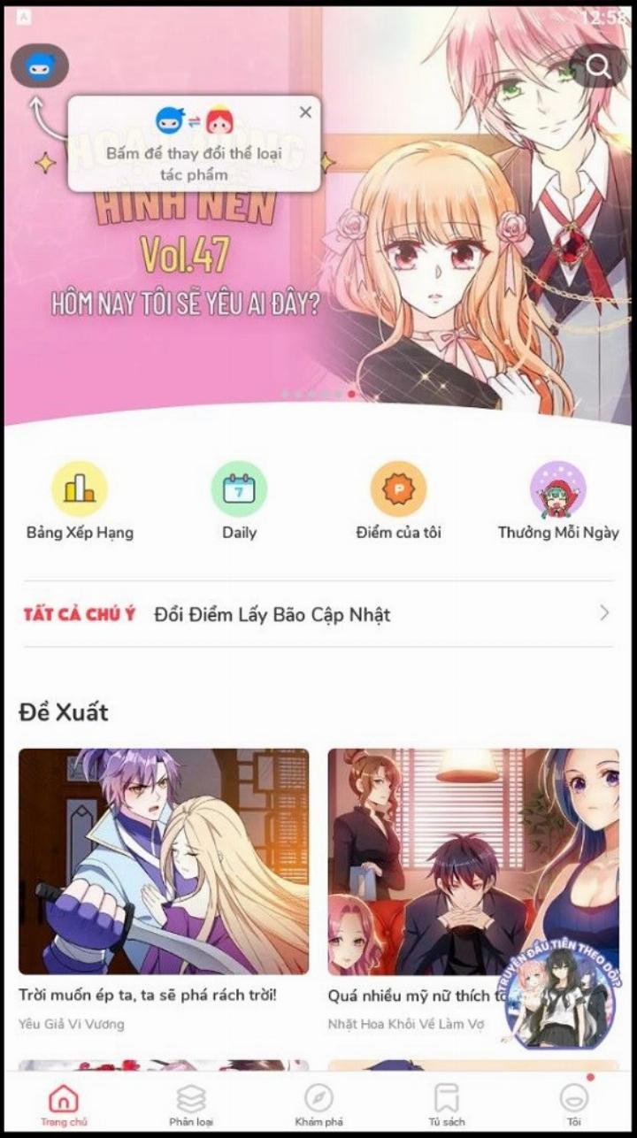 Mô tả giao diện ứng dụng MangaToon trên giả lập BlueStacks