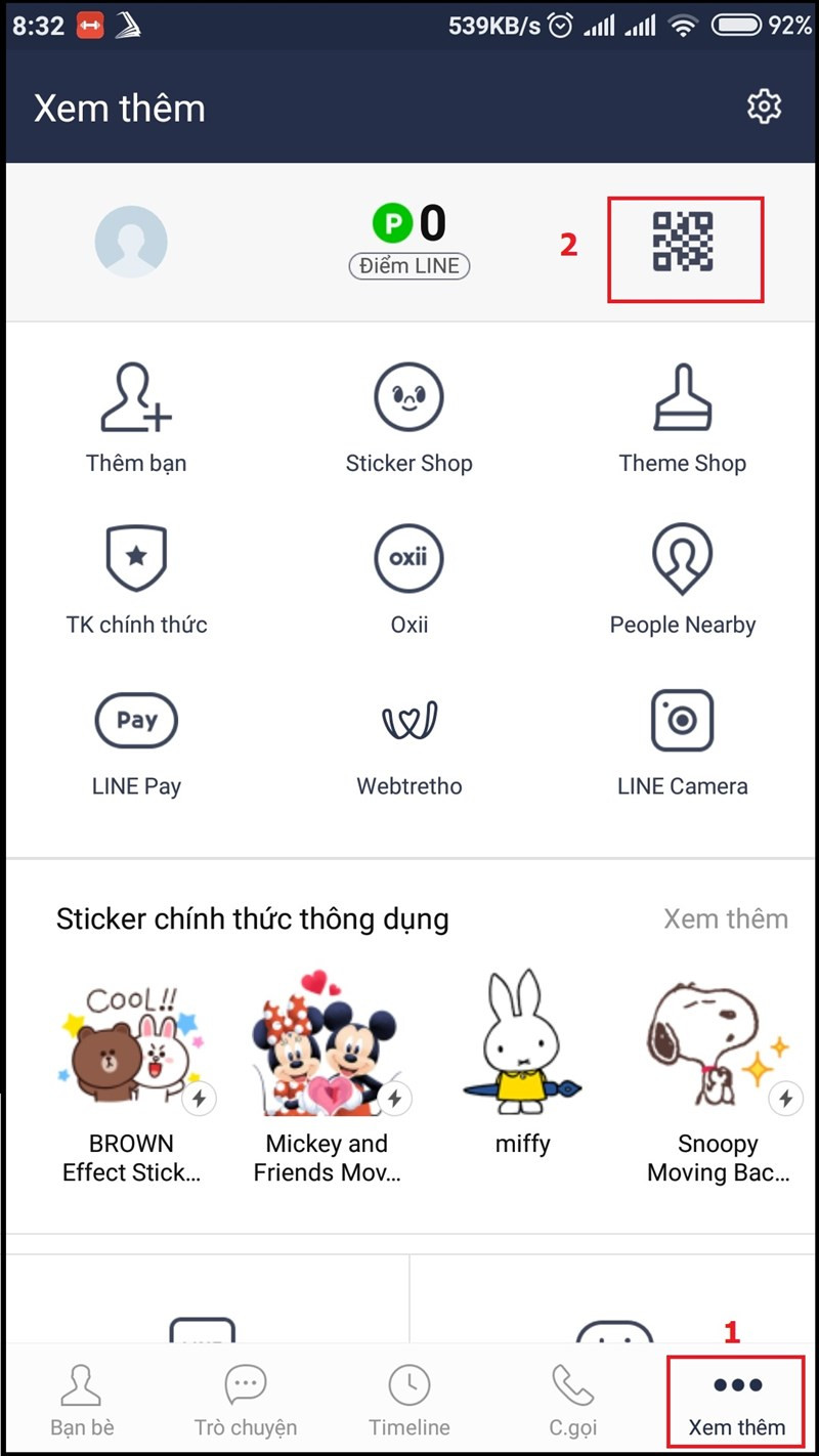Mở ứng dụng Line trên điện thoại và chọn biểu tượng QR Code