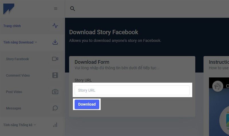 Tải Video Lên Facebook Bằng Máy Tính: Dán URL Story vào MonokaiToolkit để tải về