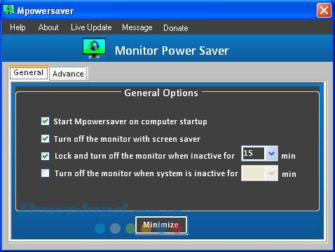 Giao diện chính của phần mềm tắt màn hình máy tính MpowerSaver