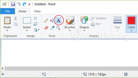 Nhấn biểu tượng A để viết chữ thư pháp trên Paint