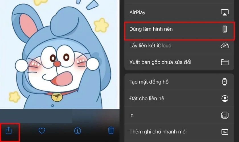 Nhấn biểu tượng Chia sẻ rồi chọn Dùng làm hình nền