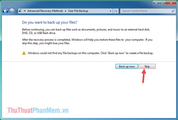 Nhấn Restart để bắt đầu quá trình khôi phục cài đặt gốc máy tính Windows 7