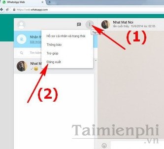 Màn hình WhatsApp Web hiển thị tùy chọn 