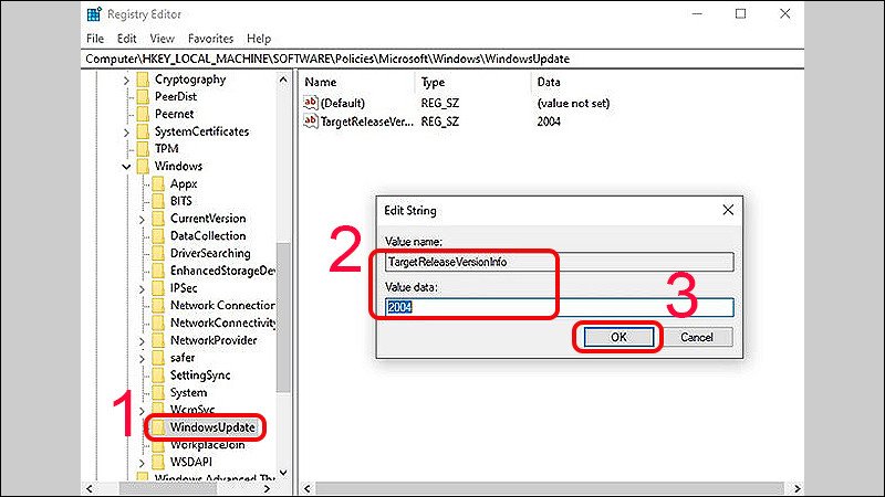 Nháº­p sá»‘ hiá»‡u phiên báº£n Windows vào Value data