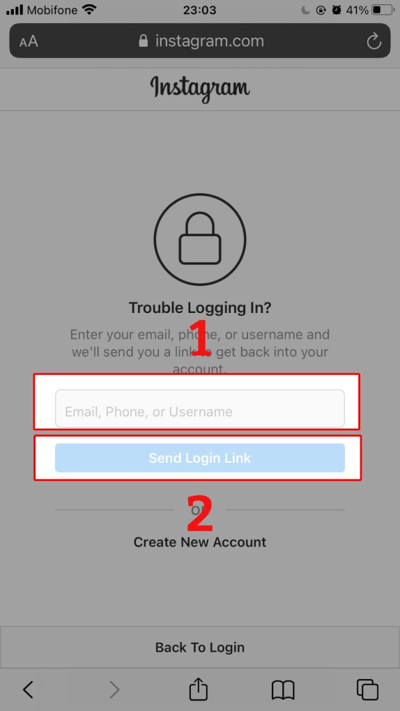 Nhập Email/Phone hoặc Username và bấm Send Login Link