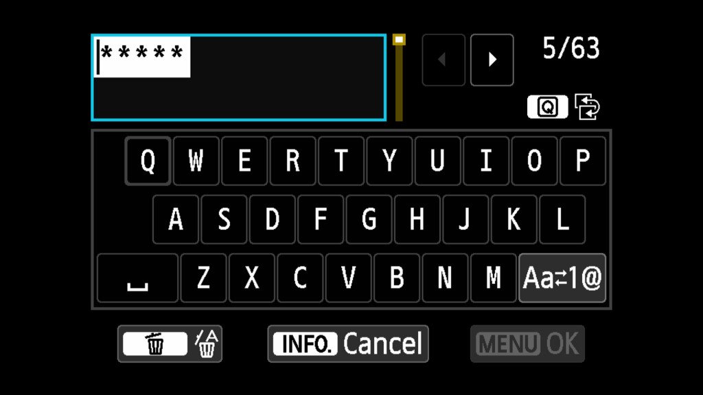 Nhập mật khẩu WiFi trên màn hình cảm ứng máy ảnh