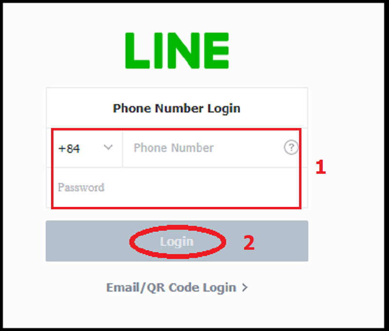Nhập số điện thoại và mật khẩu để đăng nhập Line trên máy tính
