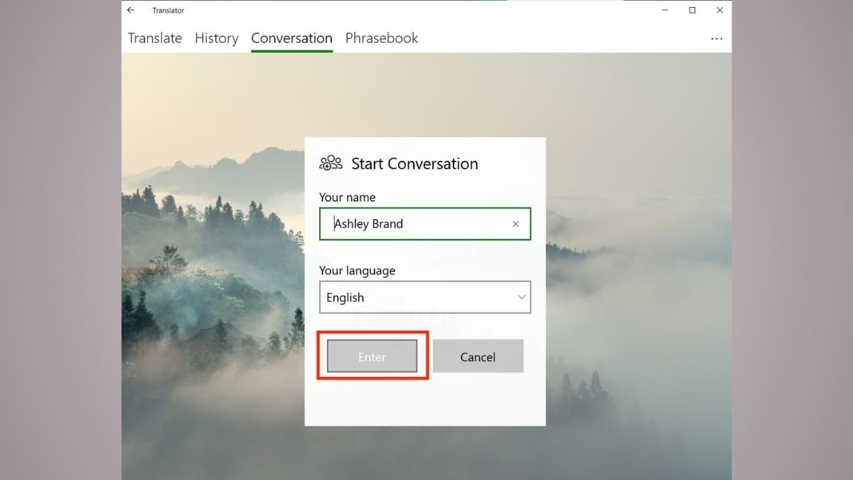 Tính năng 'Start conversation' của Microsoft Translator để dịch trên màn hình máy tính