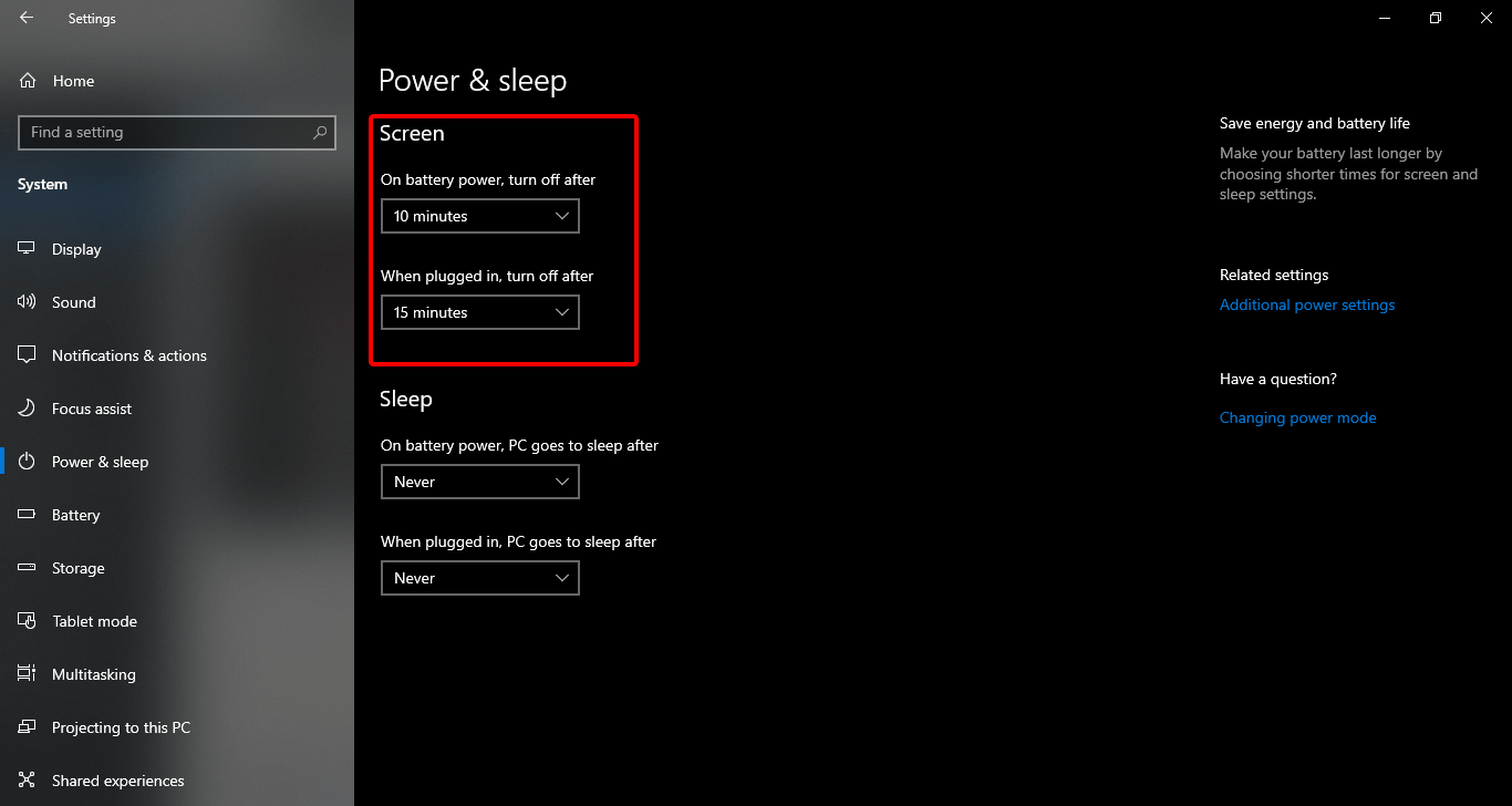 Cài đặt thời gian khóa màn hình qua Power & Sleep