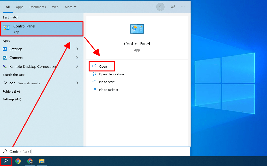 Tìm Control Panel và truy cập Power Options