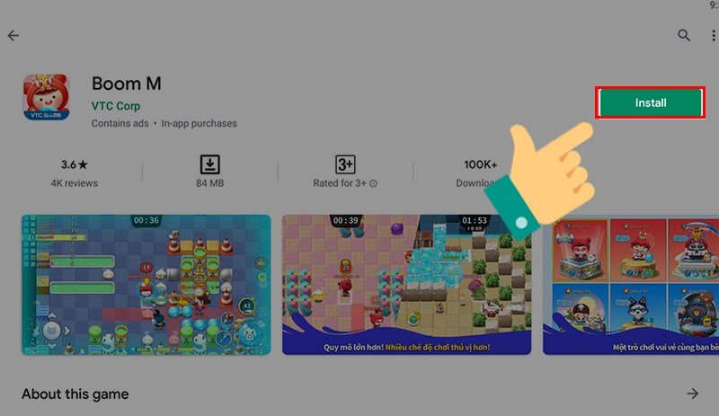 Nhấn Install để tải game Boom M trên giả lập