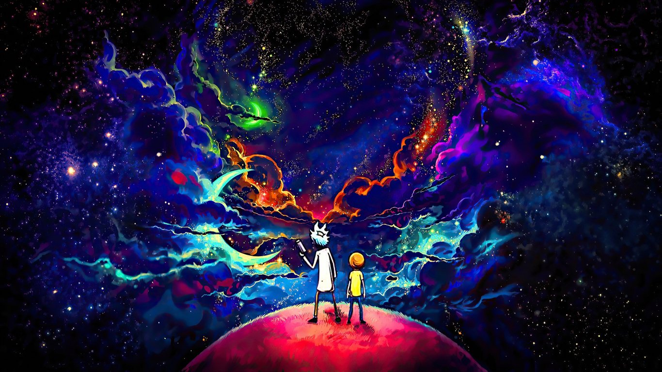 Hình nền Rick and Morty 4K độ phân giải 1366x768 với nghệ thuật không gian sống động