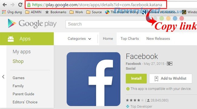 Sao chép đường liên kết ứng dụng Android từ Google Play để tải file APK
